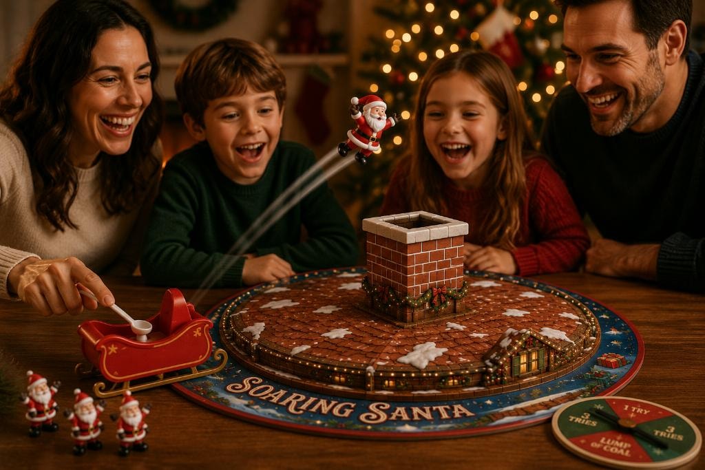 Family playing Soaring Santa board game together